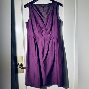 Lands' End Size 12 Women's Purple Faux-Wrap A-Line Cotton Silk Dress Fully Lined